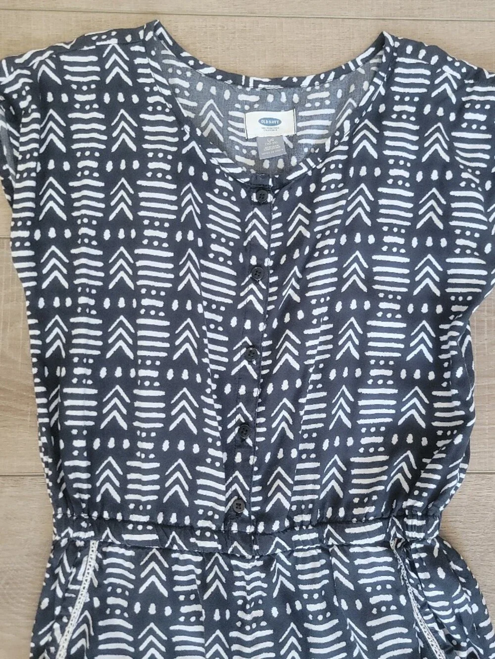 Old Navy Girls Black White Print Geometric Jumpsuit Size Large (10-12) Boho